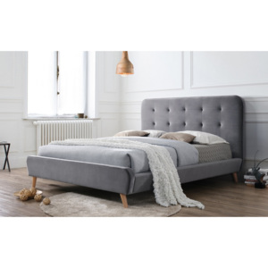 Manželská postel 160x200 cm čalouněná látkou v šedé barvě s roštem KN721