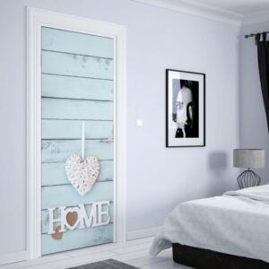 GLIX Fototapeta na dveře - Vintage Chic "Home" Painted Wooden Planks Texture Light Blue + lepidlo ZDARMA