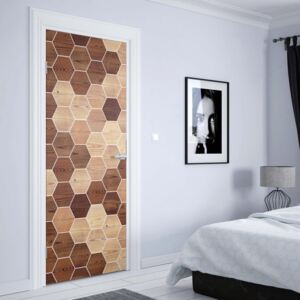 GLIX Fototapeta na dveře - Modern 3D Wood Hexagonal Design + lepidlo ZDARMA