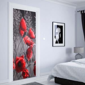 GLIX Fototapeta na dveře - Red Poppies Black And White + lepidlo ZDARMA