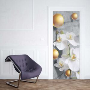 GLIX Fototapeta na dveře - Abstract 3D Design Yellow Balls Orchids + lepidlo ZDARMA