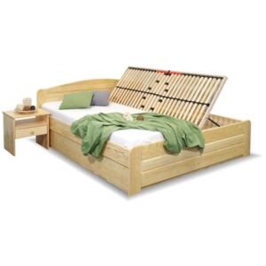 Dřevěná postel LADA, 140x200, s úložným prostorem, masiv borovice , Přírodní lak