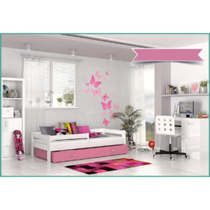 Dětská postel HARRY s barevnou zásuvkou+matrace, 80x160, bílý/růžový