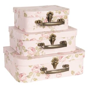 3ks růžové dekorační květované kufříky - 30*21*9/25*18*9/20*16*8 cm