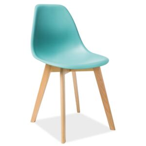 Jídelní plastová židle v mentolové barvě s dřevěnou konstrukcí KN900