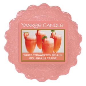 Yankee Candle - vonný vosk White Strawberry Bellini 22g (Bílý jahodový koktejl. Blažená kompozice sladkého manga a ananasu, smíchaná se sofistikovanou jahodou.)