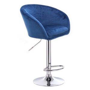 Barová židle VENICE VELUR na stříbrném talíři - modrá