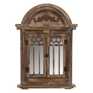 Dřevěná okenice se zrcadlem MSL1089BR - hnědá (47x8x63 cm) venkovský stylu