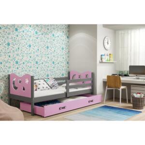 Dětská postel Miko 1 grafit/růžová - 190x80