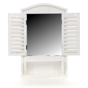Dřevěná okenice se zrcadlem a s poličkou MSL1125A - bílá (35x12x56 cm) venkovský stylu