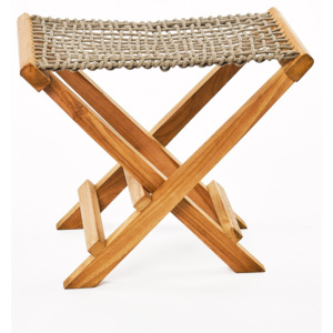 Béžová skládací stolička z teakového dřeva a výpletem z provazu Simla Lay