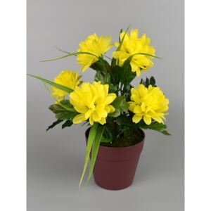 Umělá květina Chrysantéma v květináči 22 x 15 cm, žlutá