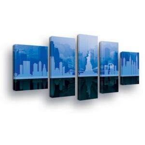 Obraz na plátně GLIX - New York v Odstínech Modré 2 x 40x60 / 2 x 30x80 / 1 x 30x100 cm
