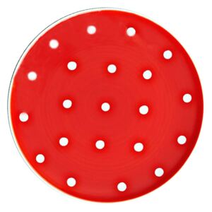 Červený dezertní talířek s puntíky - Ø 20cm