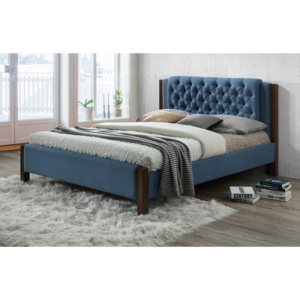 Manželská postel 180x200 cm čalouněná látkou v modrošedé barvě s roštem KN928
