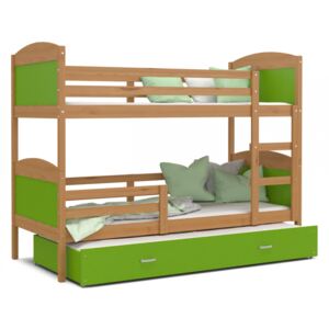 Patrová postel MATOUŠ pro 3 osoby s přistýlkou (Olše), Zelená