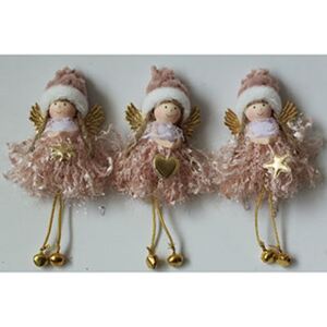 Autronic Andělka, vánoční textilní dekorace na pověšení, barva růžová, mix 3 druhů, cena za 1 ks. AC4167