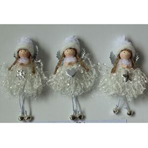 Autronic Andělka, vánoční textilní dekorace na pověšení, barva bílá, mix 3 druhů, cena za 1 ks. AC4166