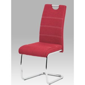 Autronic Jídelní židle, červená látka, bílé prošití, kov chrom HC-482 RED2
