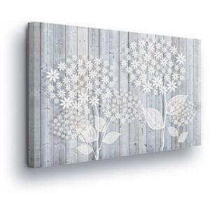 Obraz na plátně GLIX - Bílé Květiny na Dřevěných Latích 60x40 cm