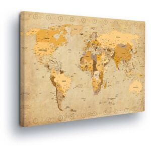 Obraz na plátně GLIX - Mapa Světa v Krémových Tónech 80x60 cm