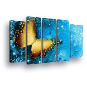 Obraz na plátně GLIX - Žlutý Motýl v Modrých Tónech 2 x 30x80 / 3 x 30x100 cm