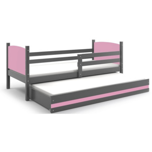 Dětská postel BRENEN 2 + matrace + rošt ZDARMA, 90x200, grafit, růžová