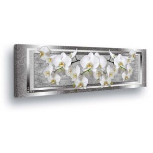 Obraz na plátně GLIX - Bílá Květinová Dekorace ve Stříbrném Podkladu 45x145 cm