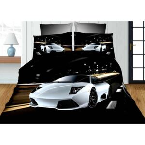 Povlečení 3D WHITE CAR set 3 ks, francouzské povlečení, 1x 200x220 cm, 2x 70x80 cm, MyBestHome