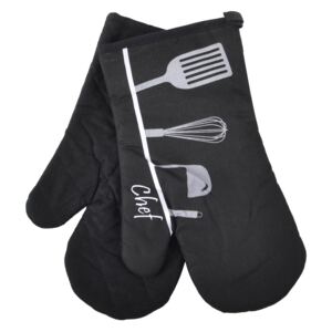 Kuchyňské bavlněné rukavice chňapky CHEF, černá, 100% bavlna 18x30 cm Essex