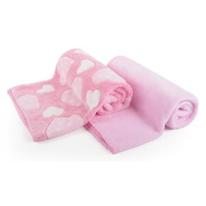Dětská deka set 2 kusy DIEGO růžová srdíčka 80x90 cm mikrovlákno Mybesthome
