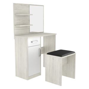 Toaletní stolek s taburetem a zrcadlem s policemi - kombinace barev - Alaska bílá