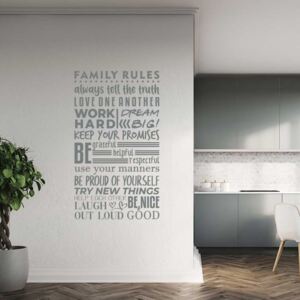 Samolepka na zeď GLIX - Family rules Šedá 100x50 cm