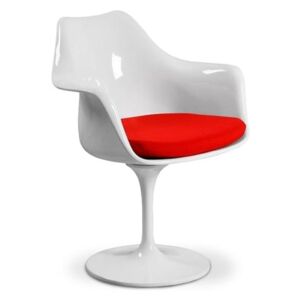 Designové křeslo Tulip, bílá / červený sedák