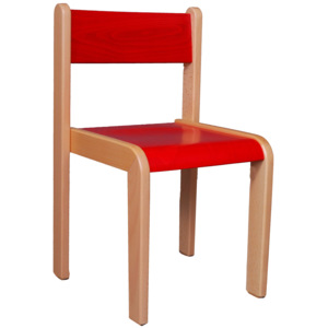 Dětská židlička bez područky 18 cm DE mořená - červené sedátko a opěradlo (výška sedáku 18 cm)