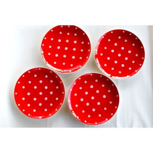 Sada 4x červený mělký talíř malý puntík - Ø 27 cm