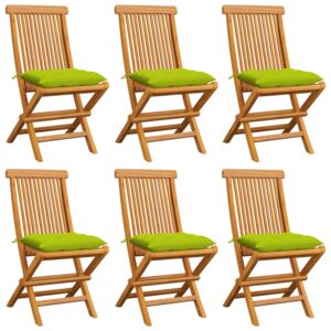 Zahradní židle s jasně zelenými poduškami 6 ks masivní teak