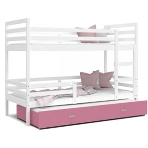Patrová postel JACEK pro 3 osoby s přistýlkou (Bílá), Růžová