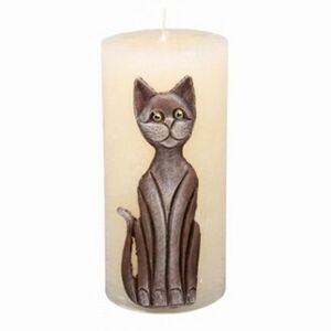 Dekorativní svíčka Kočka béžová, 14 cm