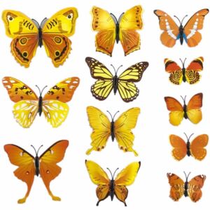 3D motýlci dekorace / samolepky sada 12ks - žlutá