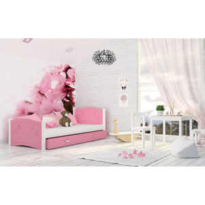 Dětská postel DIANA + matrace + rošt ZDARMA, + zábrana, 174x80, růžový