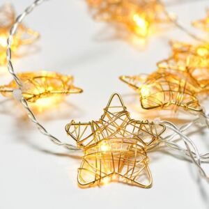 ACA DECOR Vánoční LED řetěz Hvězdy časovač - zlato - 135cm