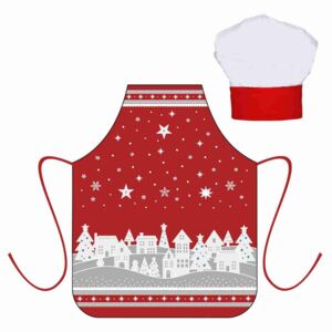 Forbyt Vánoční dětský set zástěra s kuchyňskou čepicí, červená
