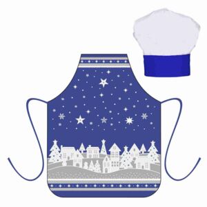Forbyt Vánoční dětský set zástěra s kuchyňskou čepicí, modrá