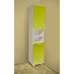 Nabytekmorava Vysoká koupelnová skříňka s košem K17 barva skříňky: akát, barva dvířek: lemon lesk