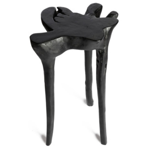 Černý příruční stolek z teakového dřeva Simla Jungle, ⌀ 30 cm