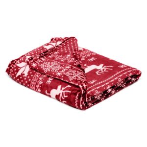 Červená mikroplyšová deka My House Deer, 150 x 200 cm