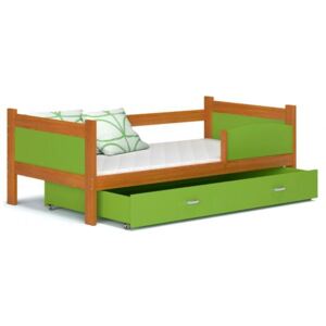 Dřevěná dětská postel se zábranou TWIST P 190x90 OLŠE-ZELENÁ (VYPRODEJ)