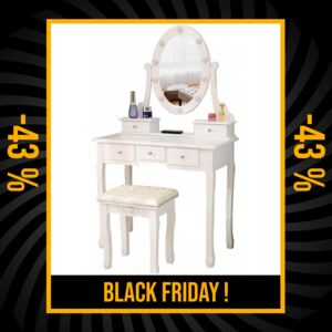 Luxusní bílý toaletní stolek s osvětlením a taburetkou Black Friday