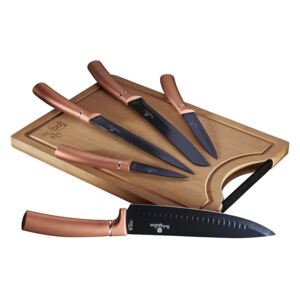 BERLINGERHAUS Sada nožů s nepřilnavým povrchem + prkénko 6 ks Rosegold Metallic Line